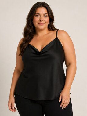 Cato Black Cowl Neck Sleeveless Cami Tank Top 26/28W Plus Size Dressy Blouse